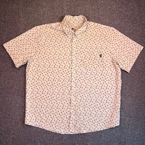 Huk Fishing Shirt Mens‎ 3XL Beige Short Sleeve Button Up Performance Lures Print